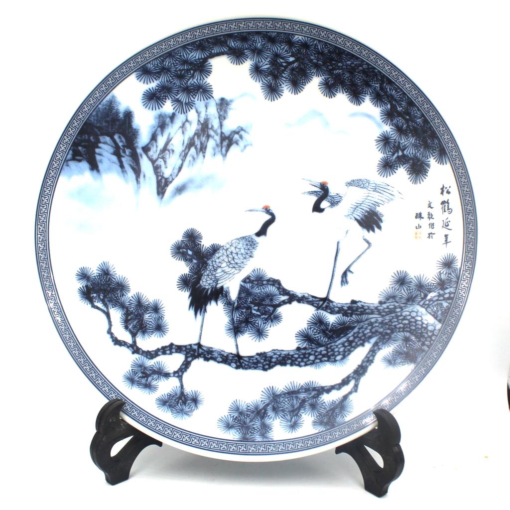 10 inch Chinese Style Lucky Ceramic Ornamental Plate Blue And White Porcelain Home Desk Decoration Dish Plate Set Wedding Gift