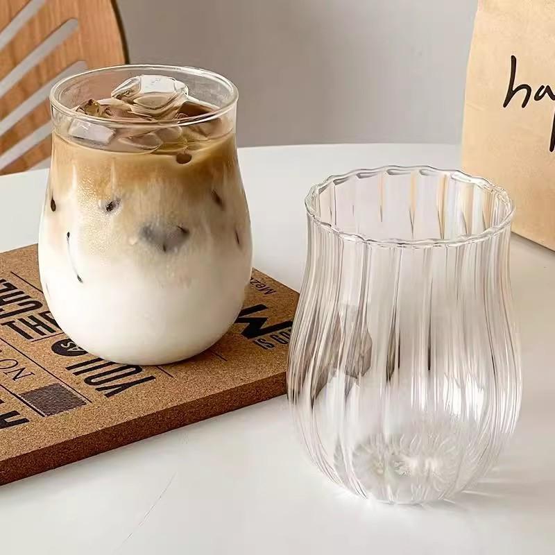 Tulip Shaped Aroma Cup Transparent Glass Whiskey Glass Coffee Mug Latte Iced Americano Cup Cold Coffee Cups Drinking Utensils