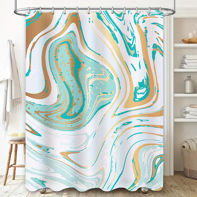 Modern Marble Shower Curtain Set Waterproof Fabric with Hook Rings for Bathroom Decor Various Colors Available