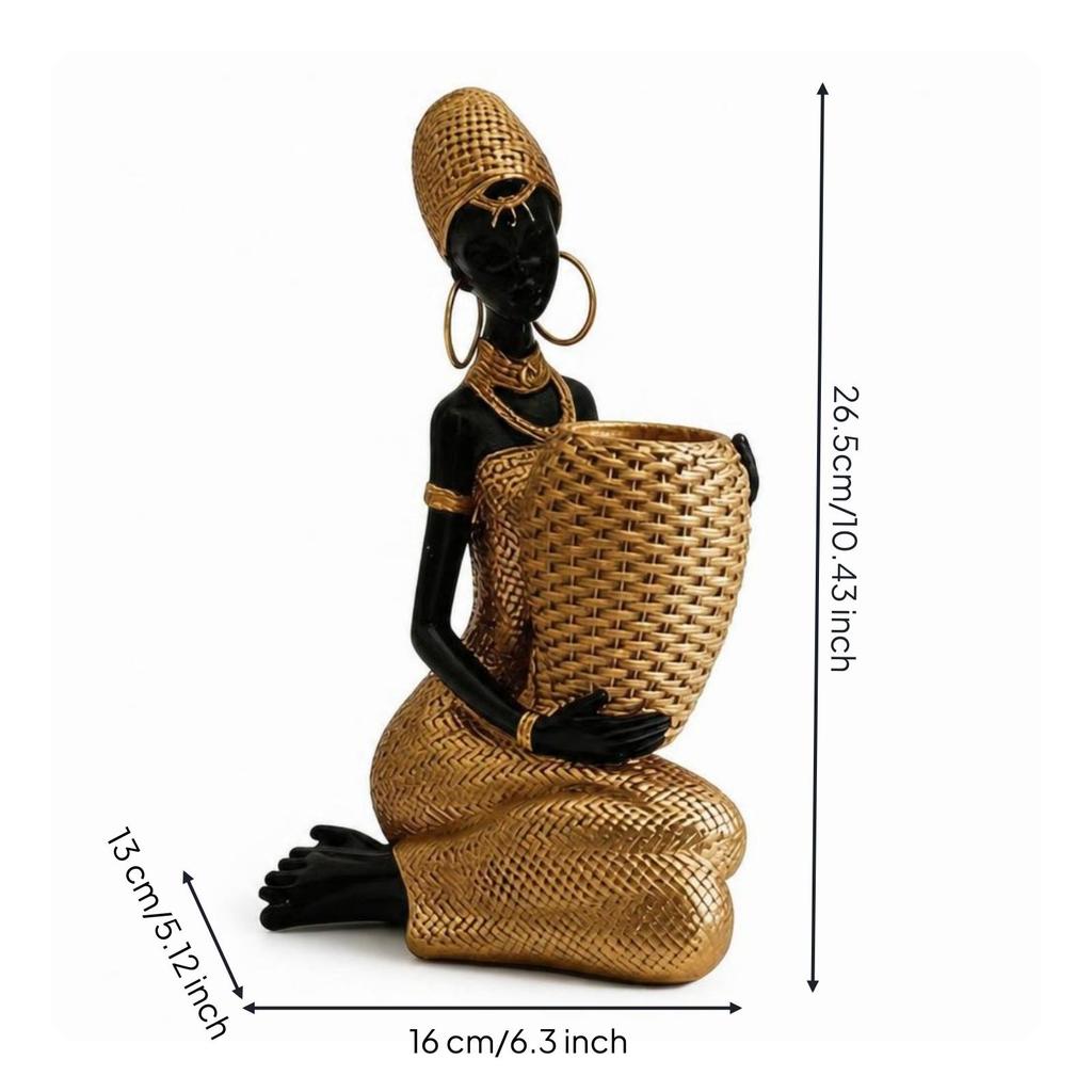 Artistic African Woman Bust with Open Bowl Resin Vase for Vanity Table Entryway