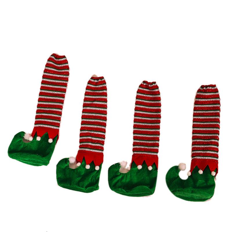 4pcs Christmas Decorative Items Striped Elf Cloth Table Legs Cover Chair Legs Cover Living Table and Chair Protective Cover