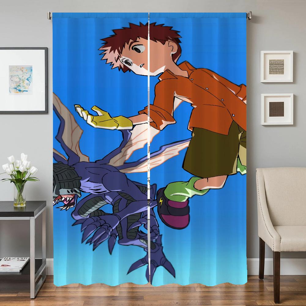 Heminredning Köksgardiner för Vardagsrum 2 Delar Mörkläggningsgardiner Dörrgardin D-digimon Sovrumsdekoration Avskärmning