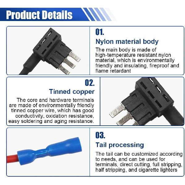 12V Car Add-a-Circuit Fuse Tap Adapter, Mini Blade Fuses Holder Automotive Fuse Adapter, 3 ATM Fuses Tap Replacement for Car Truck Boat (1PC)