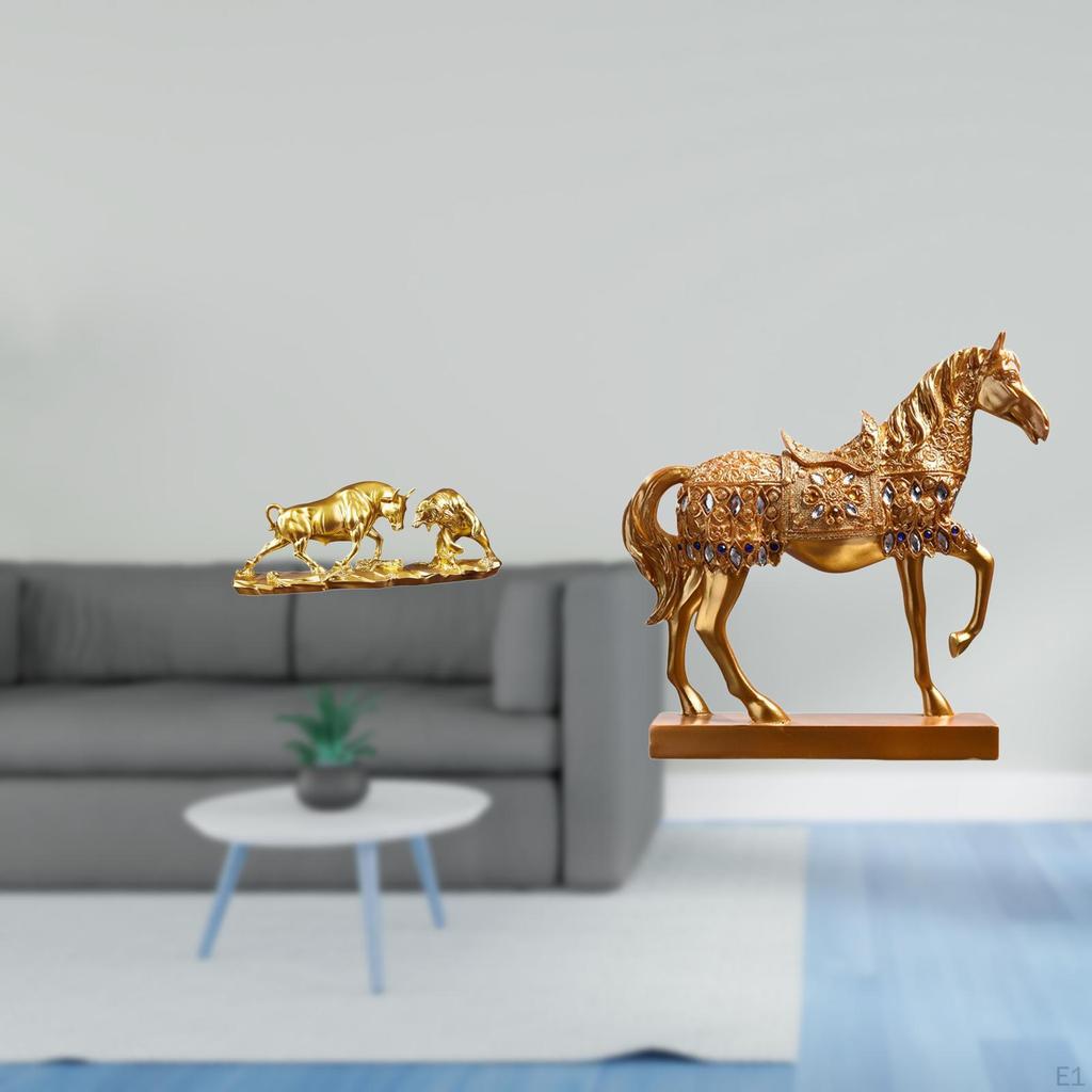 Modern Feng Shui Animal Sculpture Artwork Featuring Cow Cattle And Horse Figurine Statues for Desk