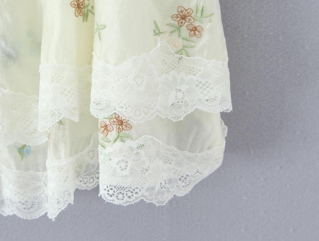 Women's French Style Embroidered Square Neck Lace Top & High Waist Long Skirt Set