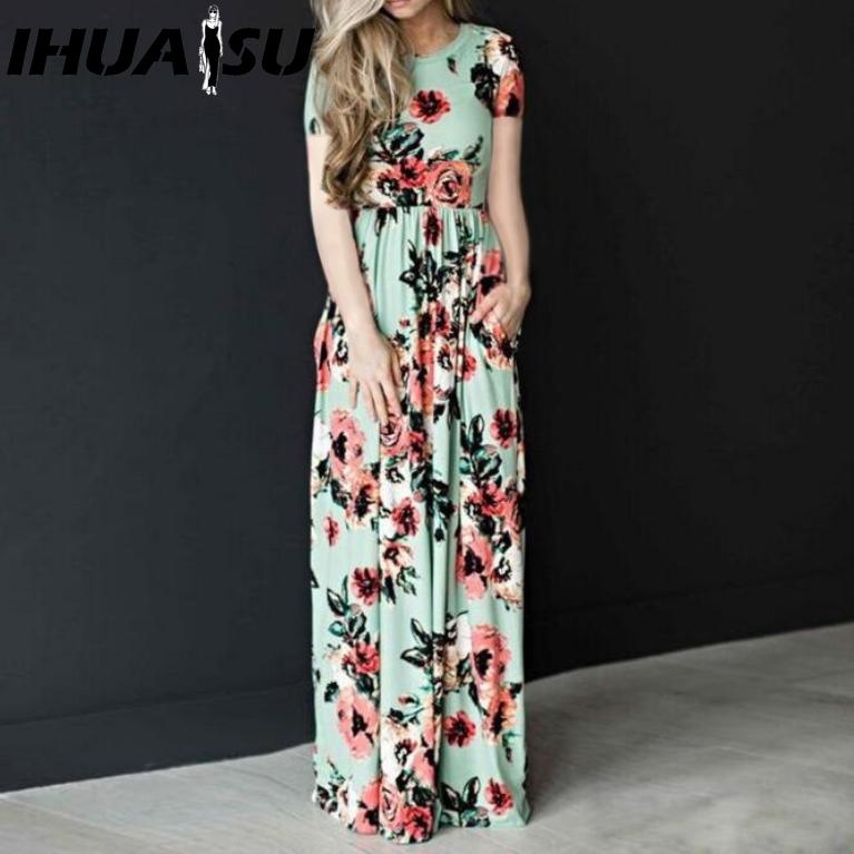 

IHUASU Summer Crew-neck Floral Dress with Long Sleeves S белый
