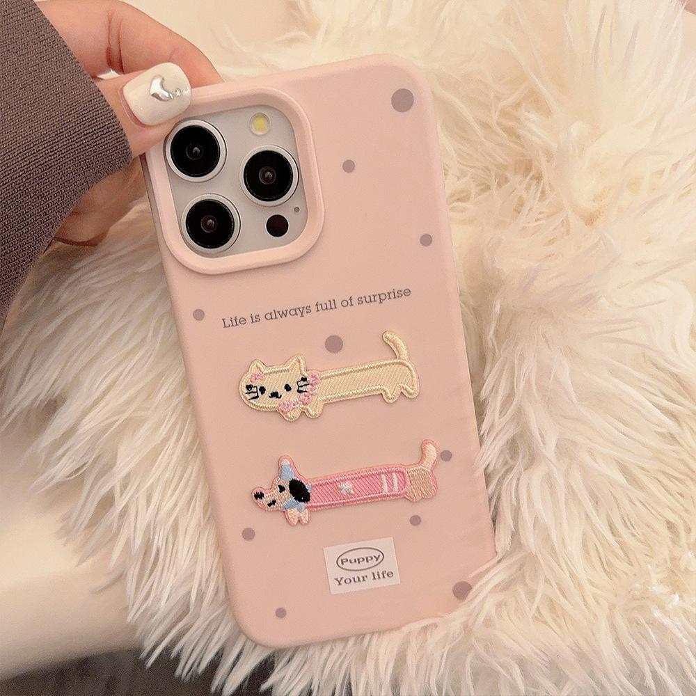 Cute Ins Three dimensional Embroidery 15 Mobile Phone Case Apple 17 Anti Fall IPhone 14pro Max Suitable for 13 Cartoon Cat