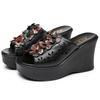 Fashion GKTINOO Summer Woman Shoes Platform Slippers Wedge Genuine Leather Women High Heel Slippers For Women Retro Sandals Female Shoes