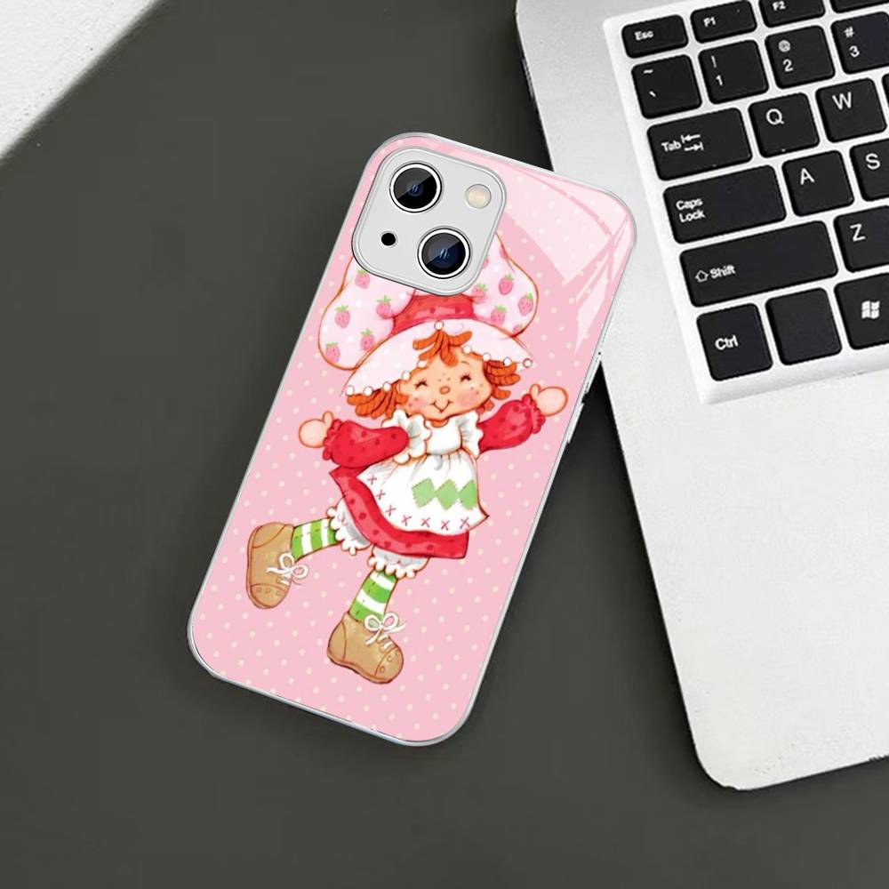 S-Strawberry-shortcake Girl Tempered Glass For Iphone 14 13 12 11 Pro Mini XS MAX 14Plus X XS XR Cover
