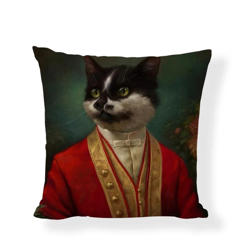 Dog Cat Military Uniform Earl Clothing Print Pillowcase Decorative Cotton Linen Pillow Cover Sofa Car Home Decor Cushion Cover