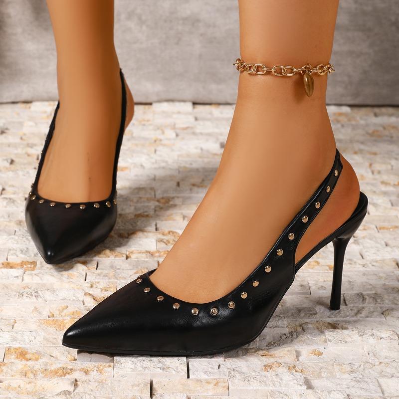 Temperament Slip-on Stiletto Sandals 2026Summer New Pointed Toe Shallow Rivet Heels