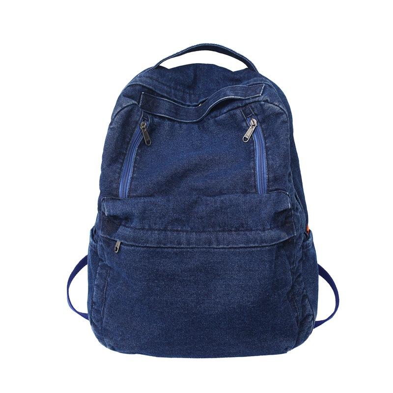 

Simple Fengsen Campus Denim Canvas Zipper Casual Backpack Travel Backpack темно-синього кольору