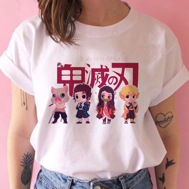 2023 New Women T-Shirt Kimetsu No Yaiba Demon Slayer Top Female T Shirt Harajuku Streetwear O-Neck Casual Ladies Tees Clothing