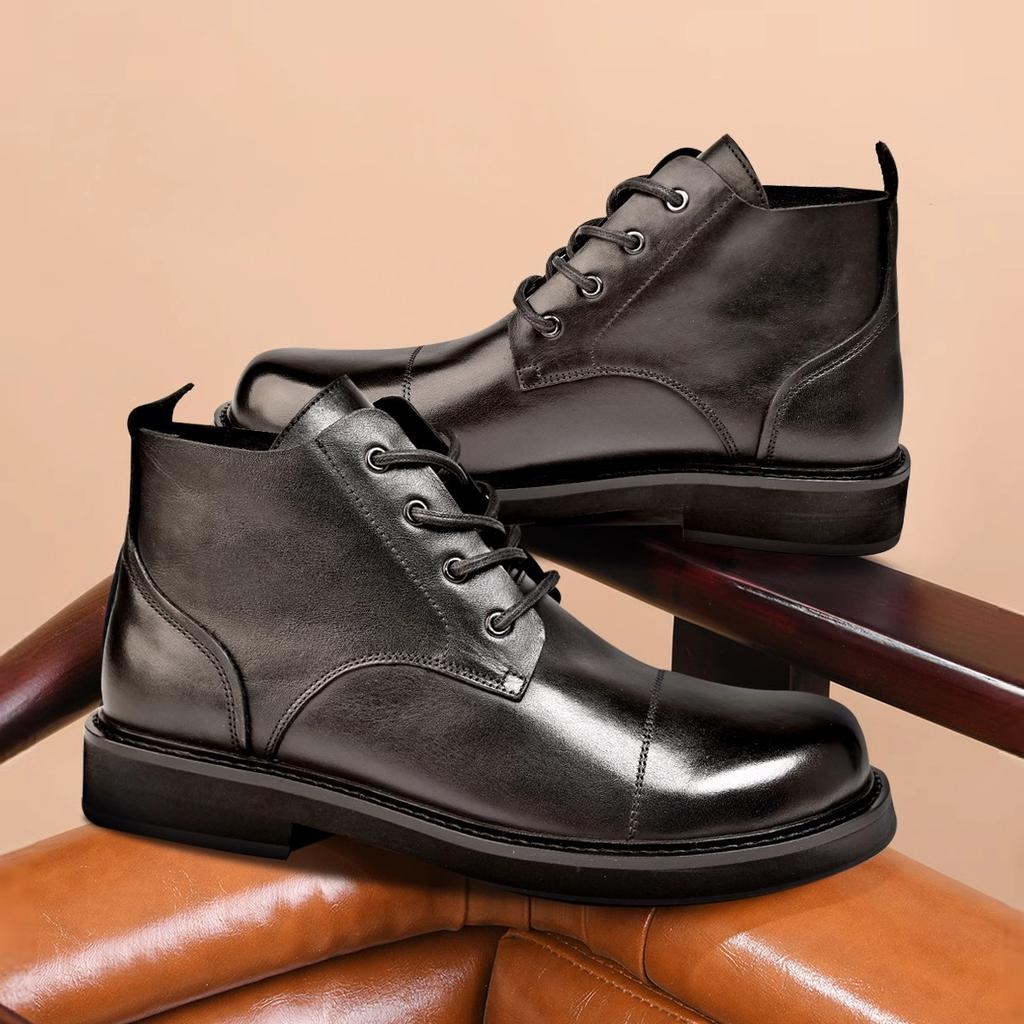 Martin Boots Men'S Leather British Casual Leather Shoes Business Help Men'S Big Head Leather Boots Soft Sole Short Boots