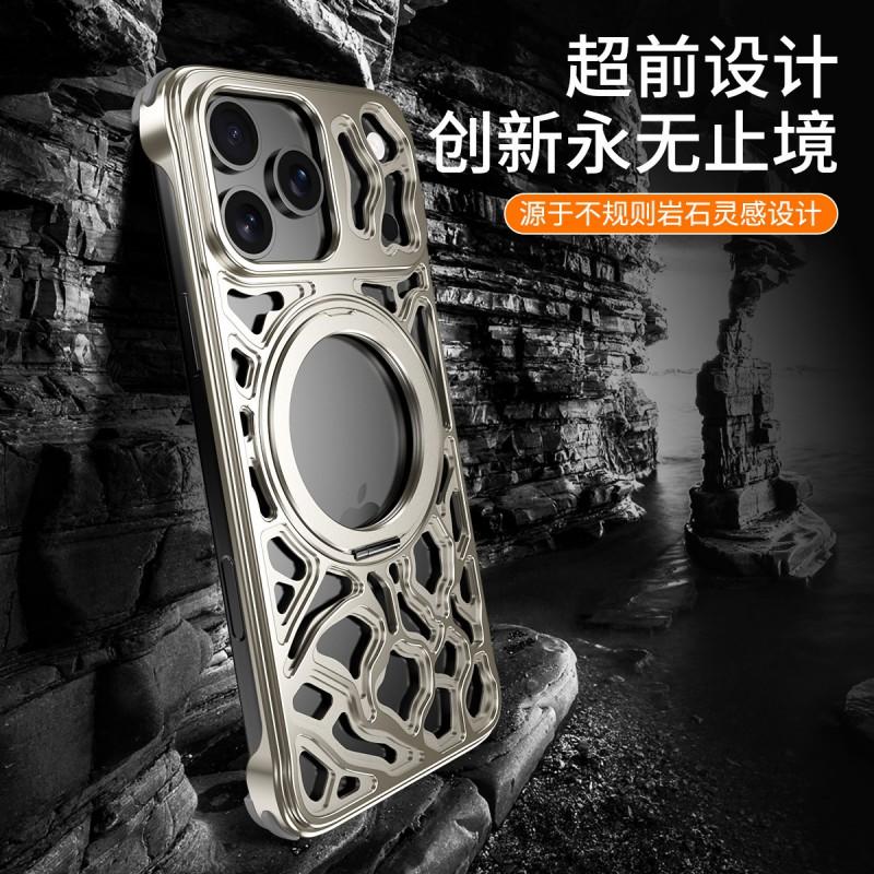 Metal Phone Case With Stand IPhone 17 Pro Max Shockproof Magnetic Cover