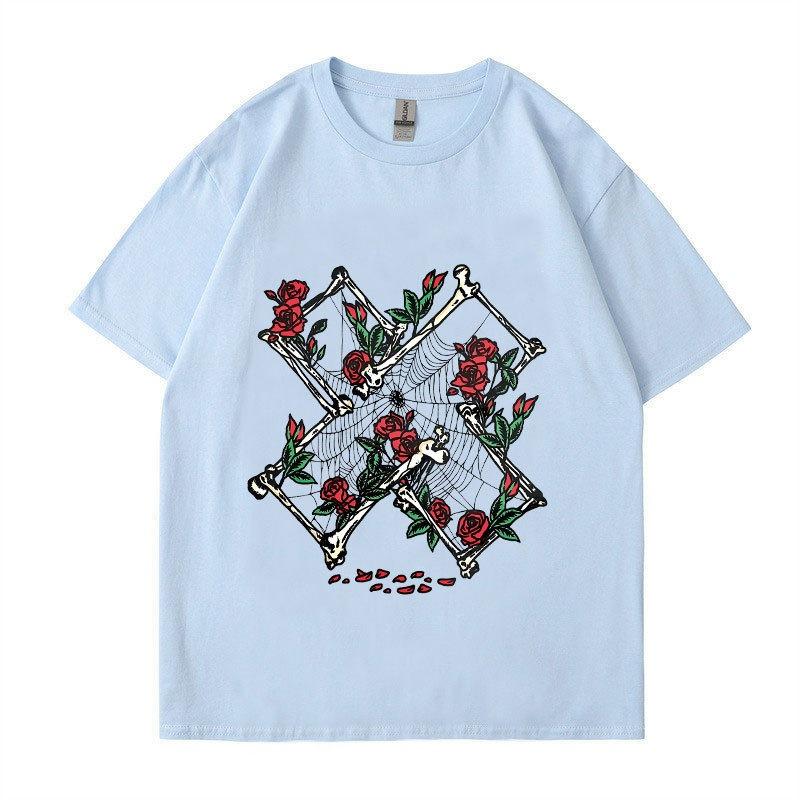 Camiseta de Algodón de Manga Corta Estampado de Calavera XPLR Y2K Sam y Colby Unisex Tops Casuales