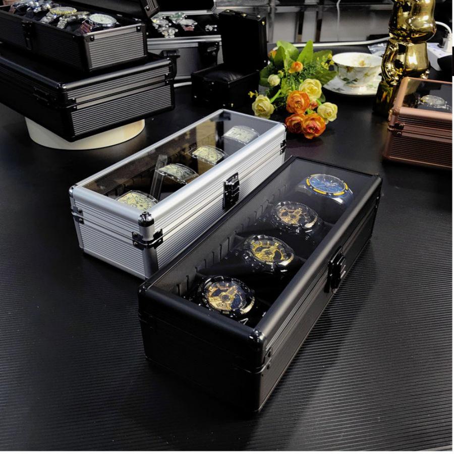 4-Slot Aluminum Watch Storage Box - Drop-proof & Lockable Gift Case