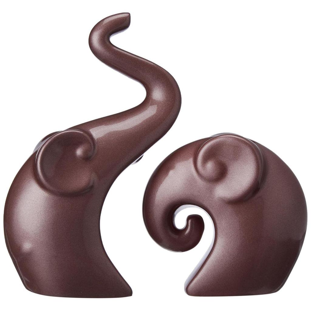 Lavish Rose Gold Home Decor Elephant Couple | Ceramic Figurines (Set of 2, Matte Rose Gold)