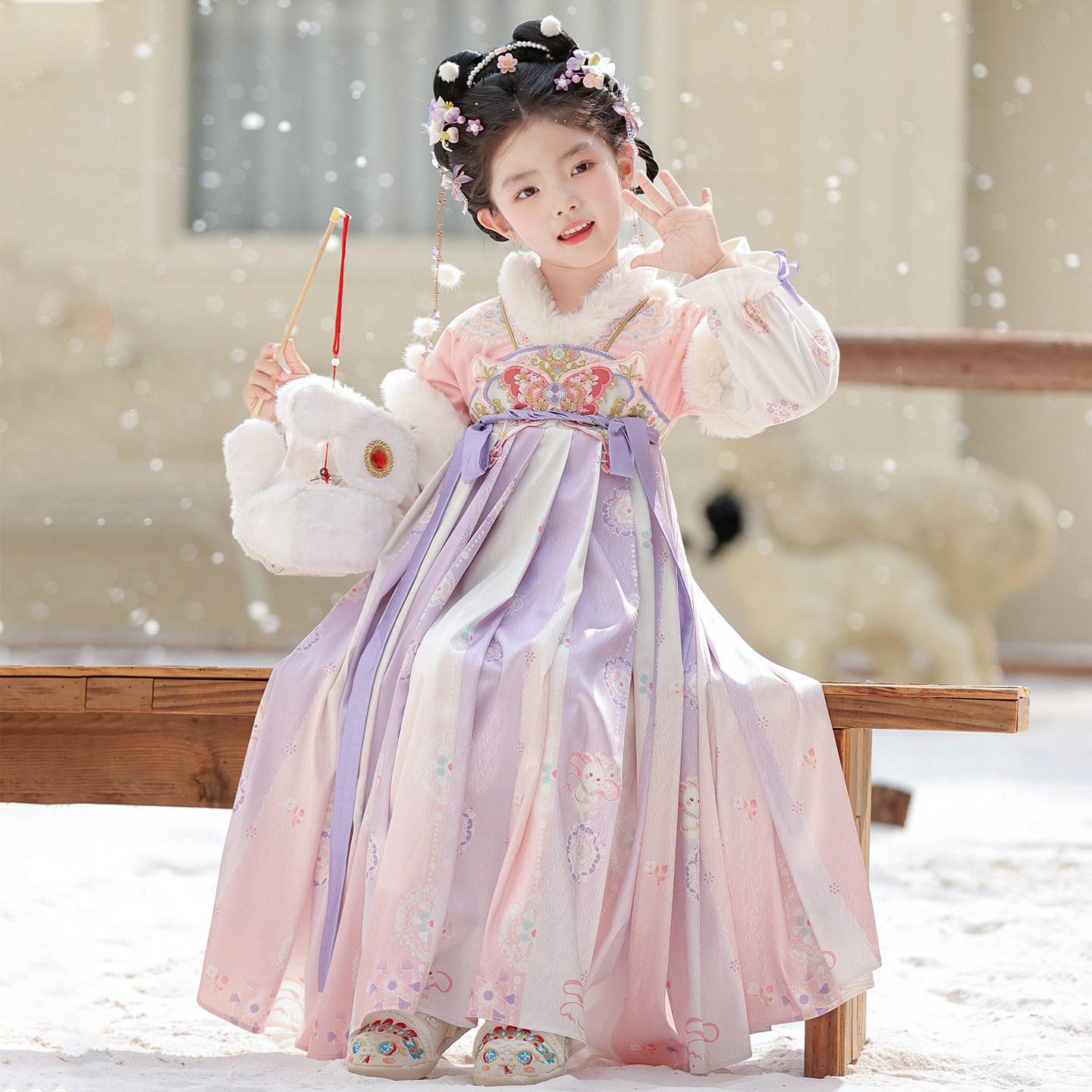 2025 Winter Hanfu Velvet Dress for Girls: Chinese Style Princess Outfit 120