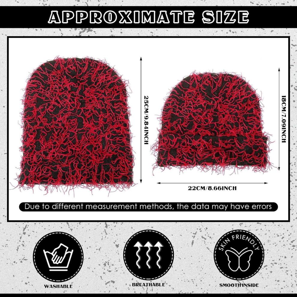 Distressed Knitted Beanie Fuzzy Winter Hats Thick Warm Beanies Y2k Beanie Snow Knit Cap Skull for Women Men