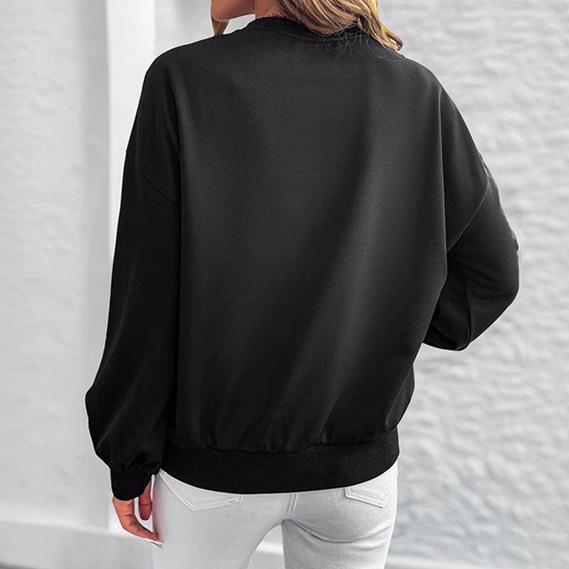 European Autumn 2025 Heart Print Romantic Loose Round Neck Long Sleeve Hoodie