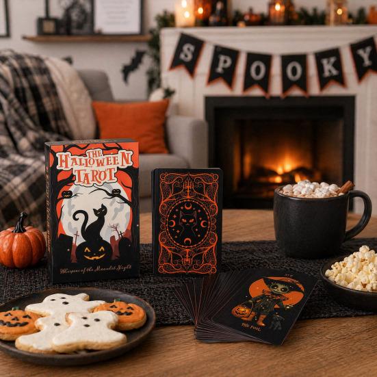 Happy Halloween Tarot, Spooky Tarot Cards Deck with Guidebook for Beginners, Halloween Party Supplies