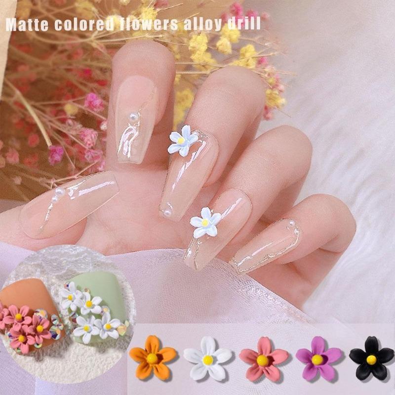 5 Sets of Nail Metal Small Flower Nails Frosted Hyuna Three-dimensional Color Flower Nail Art Accessories