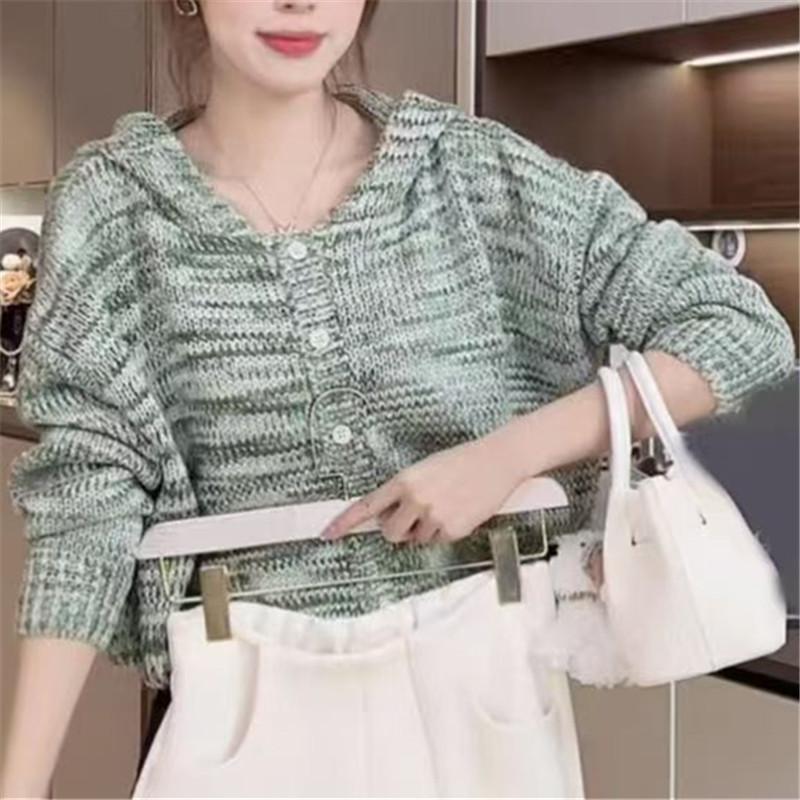 Women's Hooded Sweater with Single Breasted Cardigan Short Style Autumn and Winter