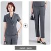 Ensemble jupe et veste à manches courtes gris - Uniforme professionnel pour réception d'hôtel, bureau, bijouterie