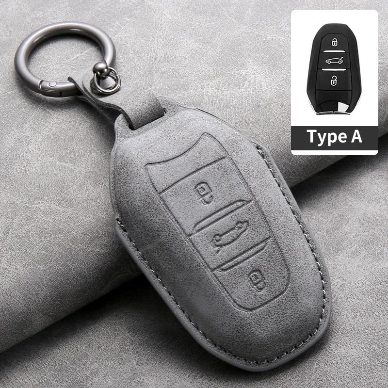 

Leather Car Key Case Cover Shell For Peugeot 308 408 2008 3008 4008 5008 For Citroen C4 C4L C6 C3-Xr Picasso Ds3 Ds4 S5 Keychain For Peugeot