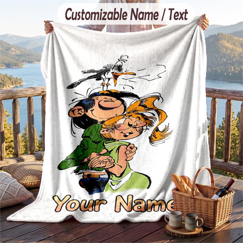Custom Text Flannel Throw Blanket, Lightweight Cozy Bed Sofa BlanketGaston Lagaffe