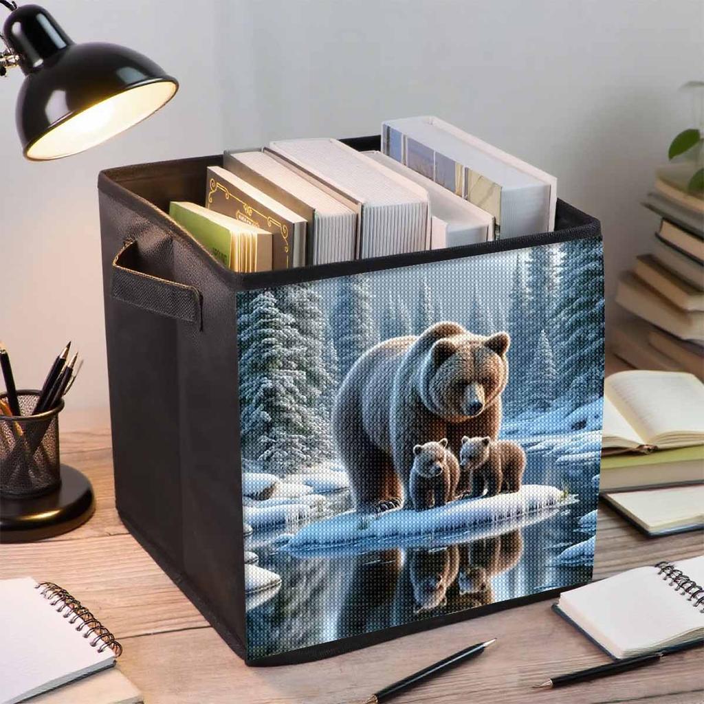 Der Braunbär auf der Insel 5D Diamantmalerei Aufbewahrungskorb Vollrunde Bohrer Mosaik Diamantstickerei Kreuzstich-Sets Heimdekor Heimdekor