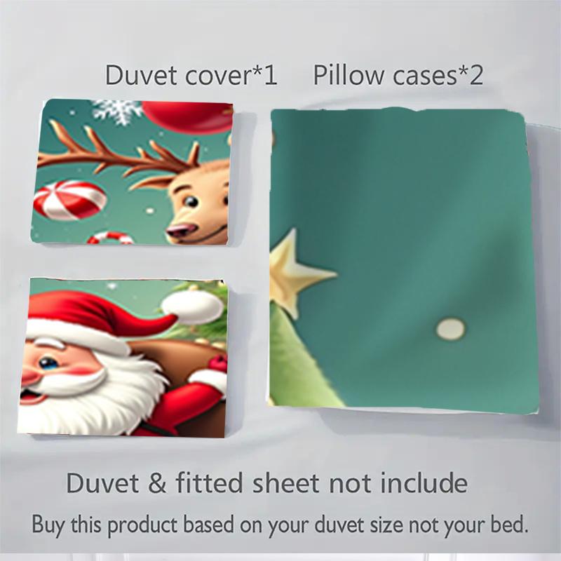 3pc Christmas Santa Claus Deer Home Bedding Set-Festive Decor for Bedroom,Guest Room,Living Room 1147a