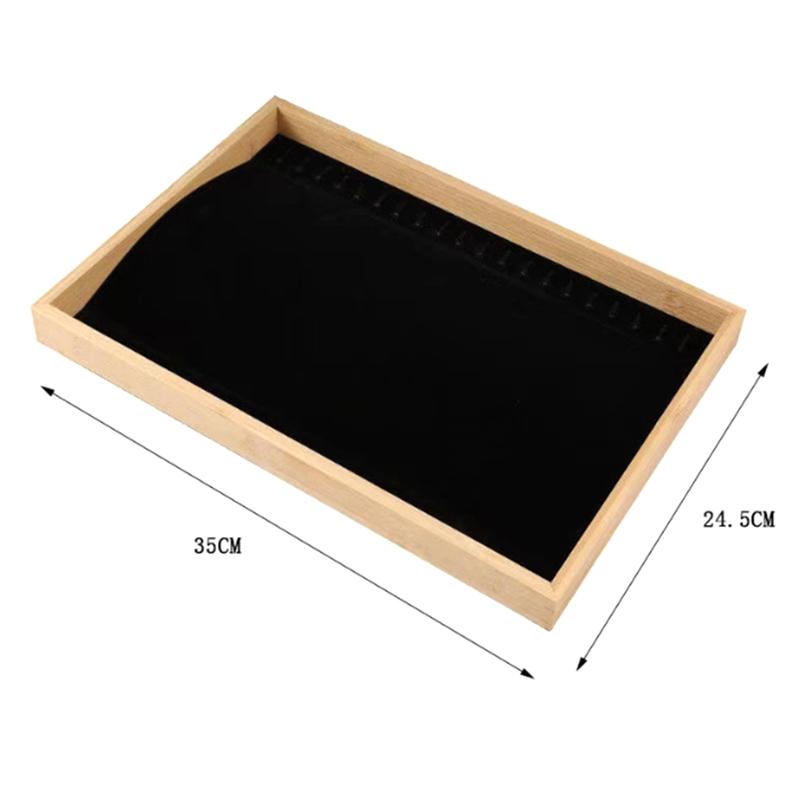 Velvet Bamboo Jewelry Display Tray Ring Earring Necklace Bracelet Pendant Organizer Jewelry Storage Tray For Drawer