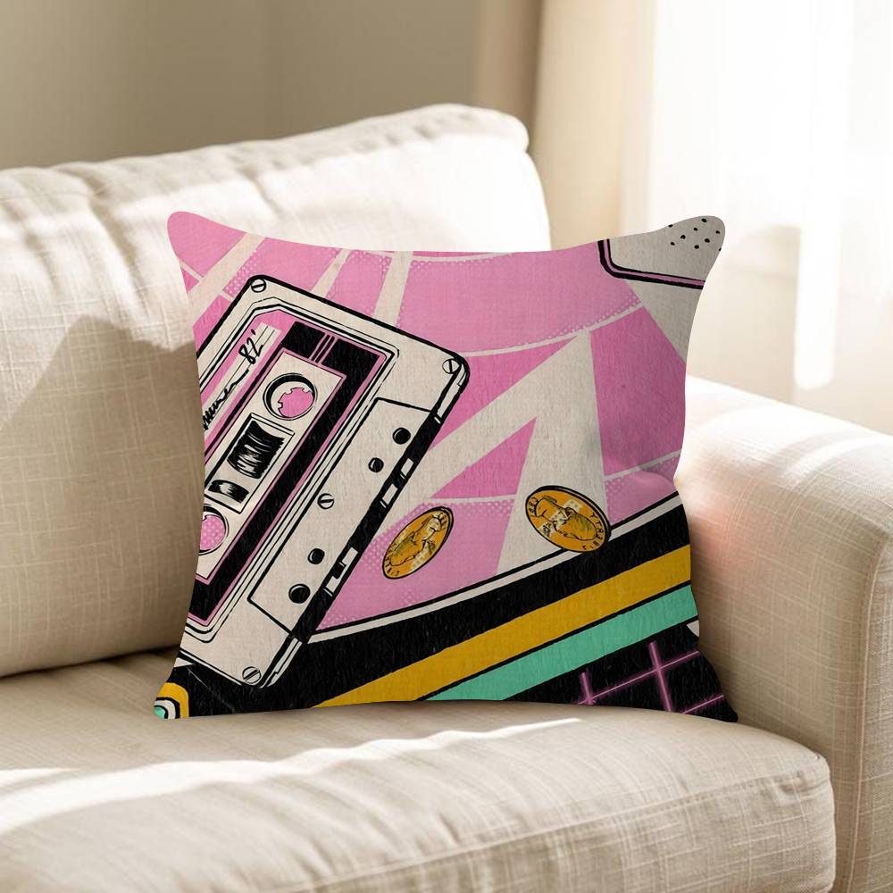 Magnetic Radio Tape Cassette Maple Design Cushion Cover Happy Autumn Harvest Decor Holiday Decorati Pillow Cover