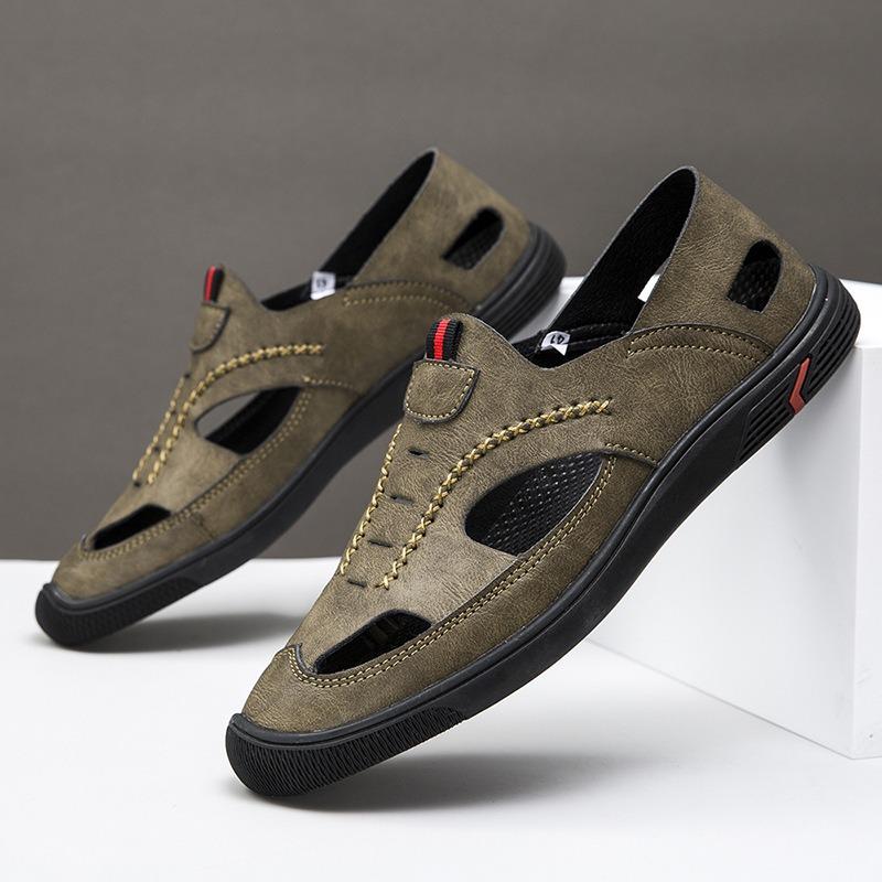 

2025 Sandals Breathable Men Shoes Mesh Outdoor Men Hollow Sandals Antiskid Beach Sandals Flats Footwear Zapatillas Hombre 44 колір світло кави