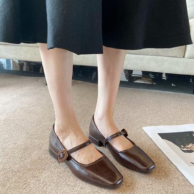 G3760-70 Chaussures simples à bout carré français et à décolleté bas pour femmes, automne 2025, nouveau tempérament, talon épais avec chaussures Mary Jane