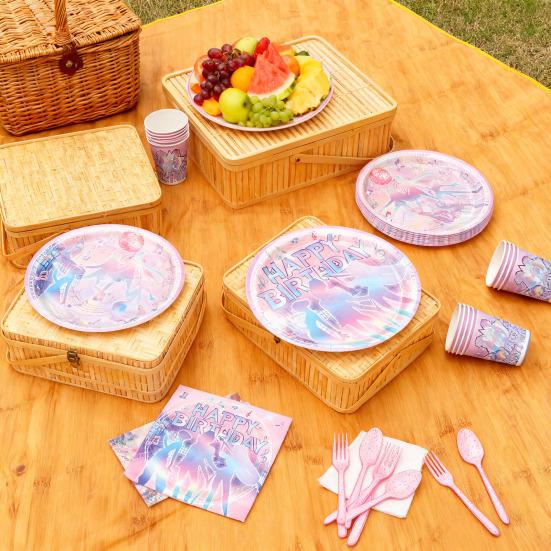 Happy Birthday Party Set Anime Theme Party Supplies with Disposable Plates Cups Napkins Banner And Tablecloth for Kids Fans