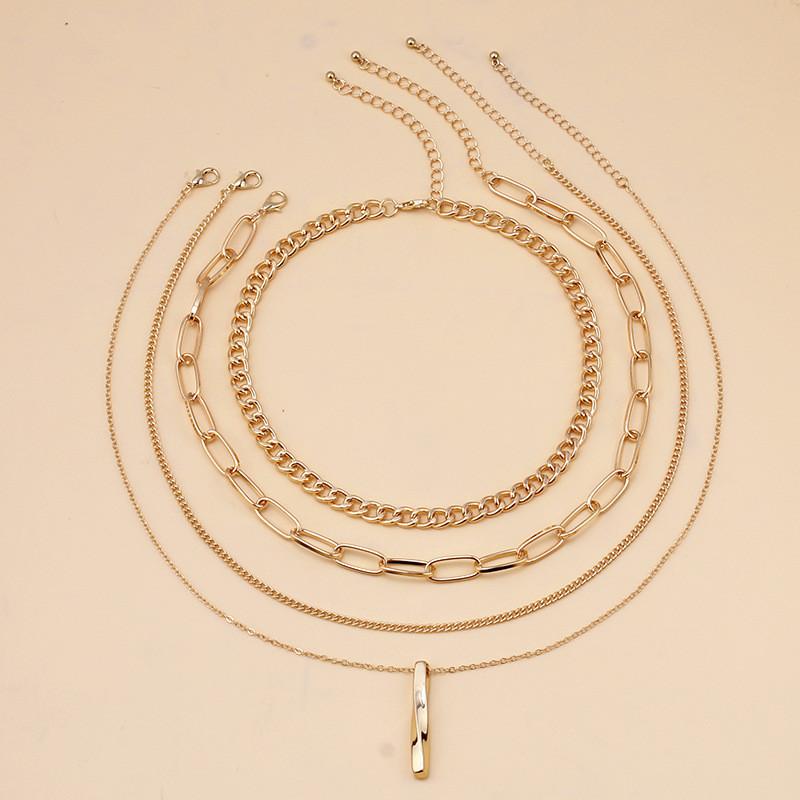 Geometric Alloy Necklace Set With Layered Chains For Unisex Fashion Accessory