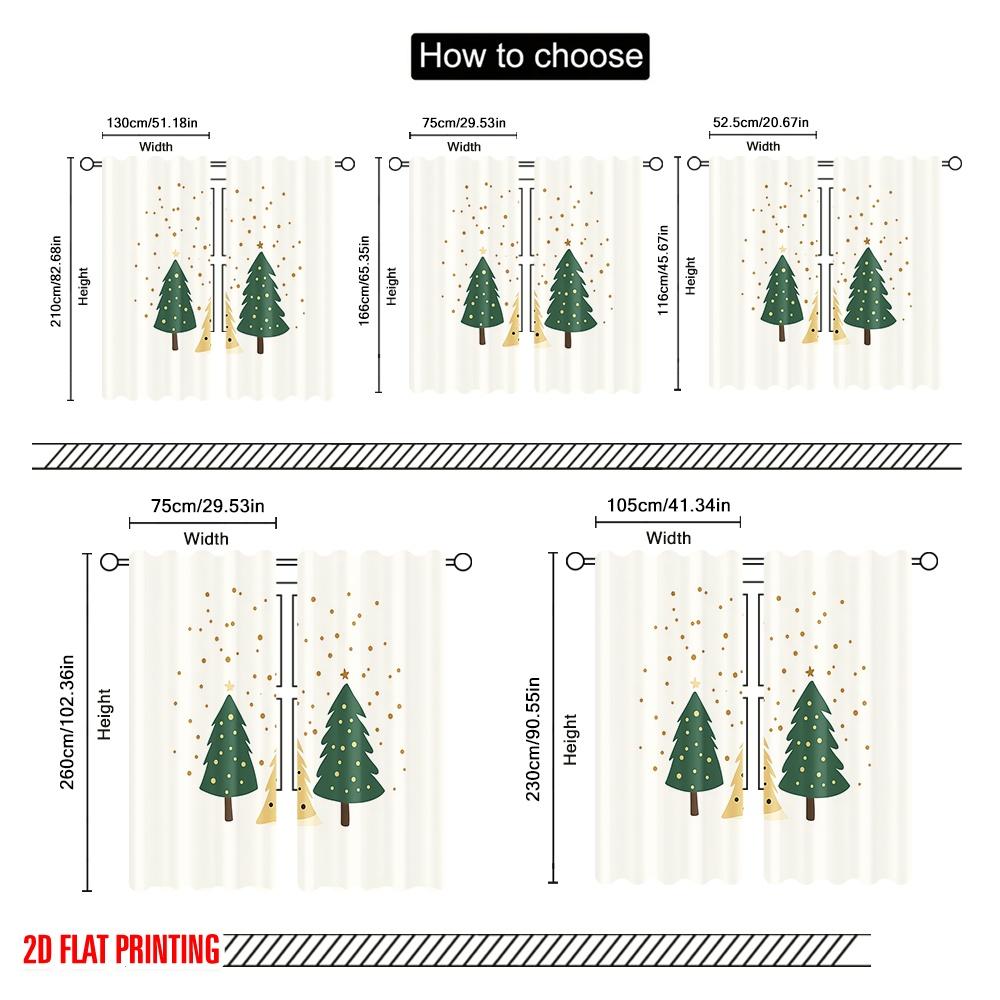 2 Stück, 2D-Ebene Druck Kreative Vorhänge Weihnachtsbäume Goldene Punkte (3) Vielseitiger Polyesterstoff (ohne Stange) Home Decor Ldeal