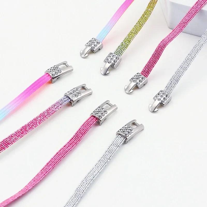 Women's Bling Diamond Cross Locks Elastic No-Tie Shoe Laces Charms Luxury Smart Buckle for Metal Shoelaces Sneakers