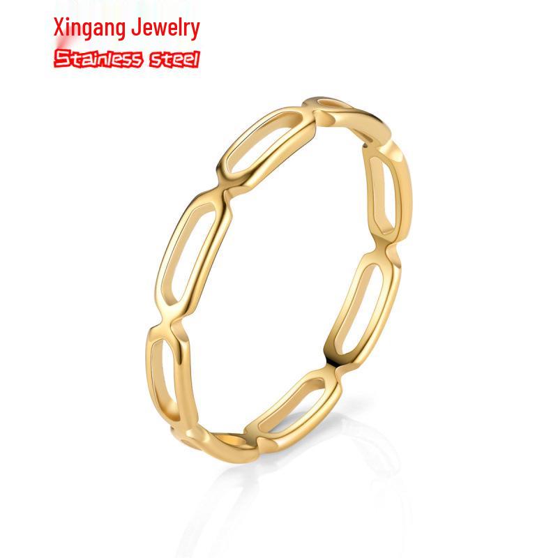 Women's 18K Rose Gold Titanium Steel Tricolor Cutout Ring
