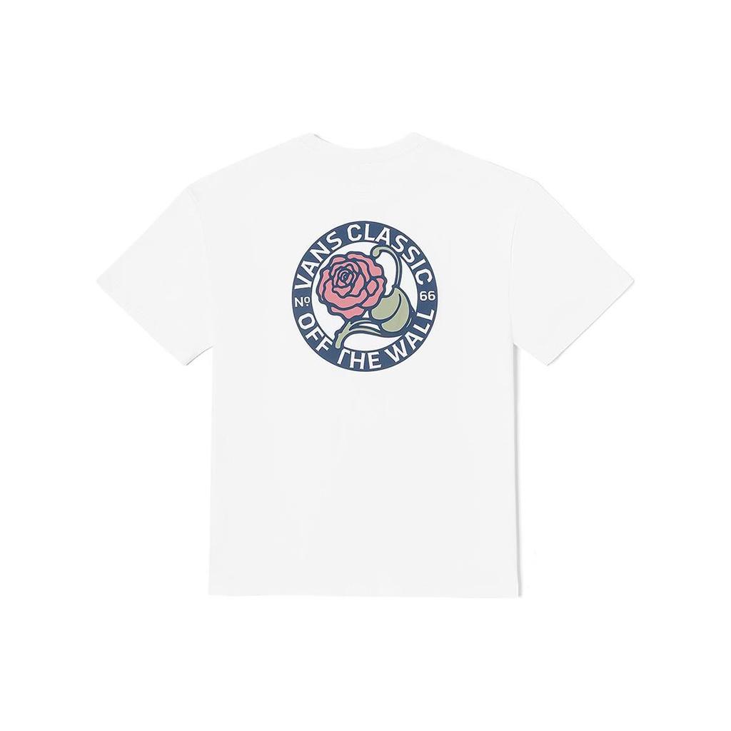 Vans American Vintage Letter Rose Print Crew Neck Comfortable Breathable Pullover Short Sleeve T-Shirt Women T-Shirts White VN0008ZTWHT