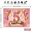 2D Pink & Gold 5th Birthday Backdrop with Crown & Flowers for Toddler Party