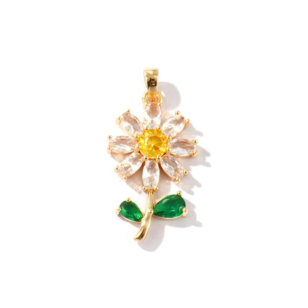 2 Pcs Brass Pendants Gold Plated Daisy Flower Multicolor Rhinestone Charms For DIY Necklace Jewelry Making Finding 3.2cm x 1.6cm