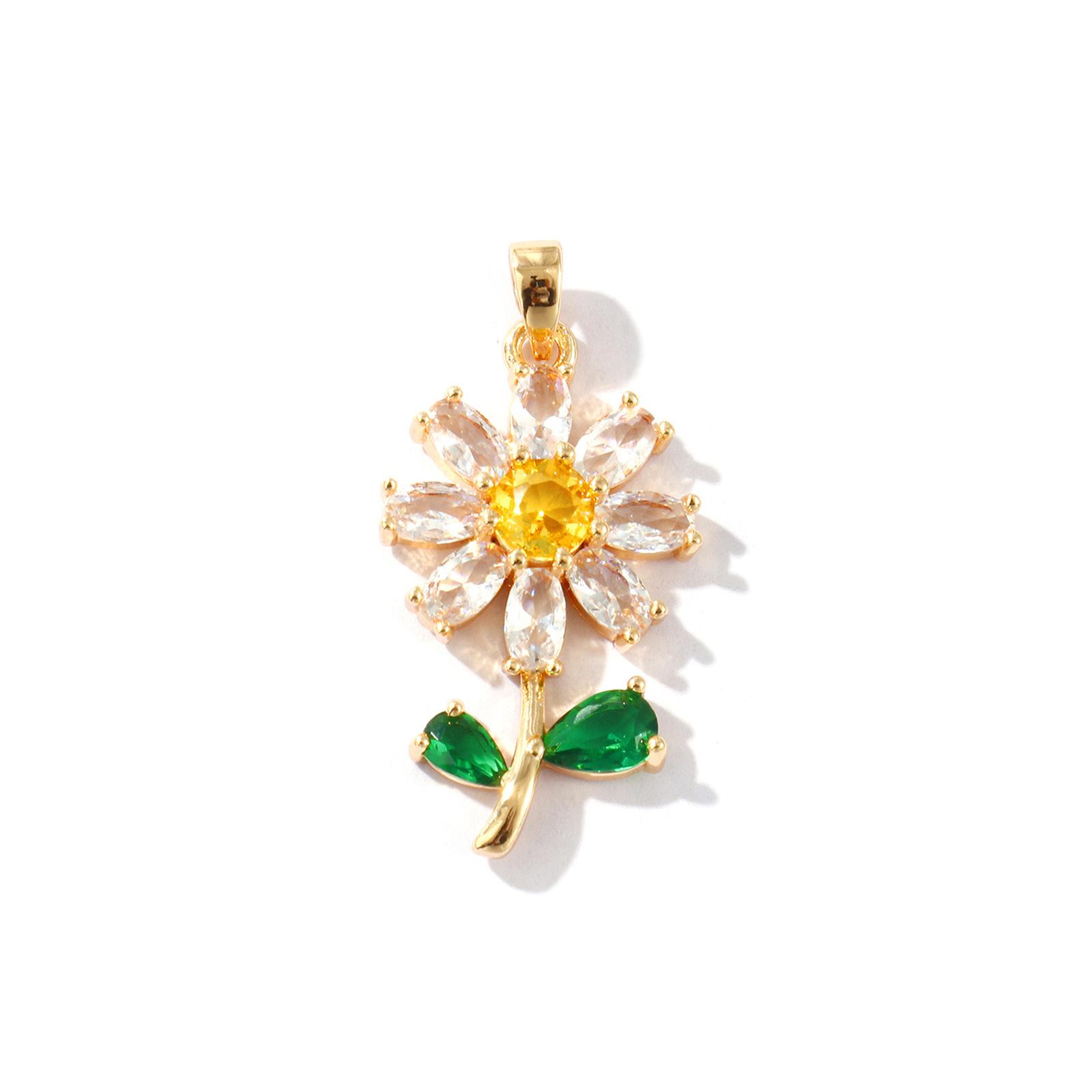 

2 Pcs Brass Pendants Gold Plated Daisy Flower Multicolor Rhinestone Charms For DIY Necklace Jewelry Making Finding 3.2cm x 1.6cm