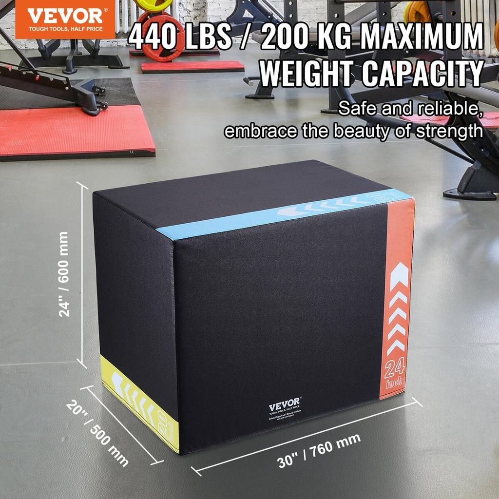 3 in 1 Plyometric Jump Box, 30/24/20 Inch Cotton Plyo Box, Platform & Jumping Agility Box, Anti-Slip Fitness Exercise Step Up Box for Home Gym