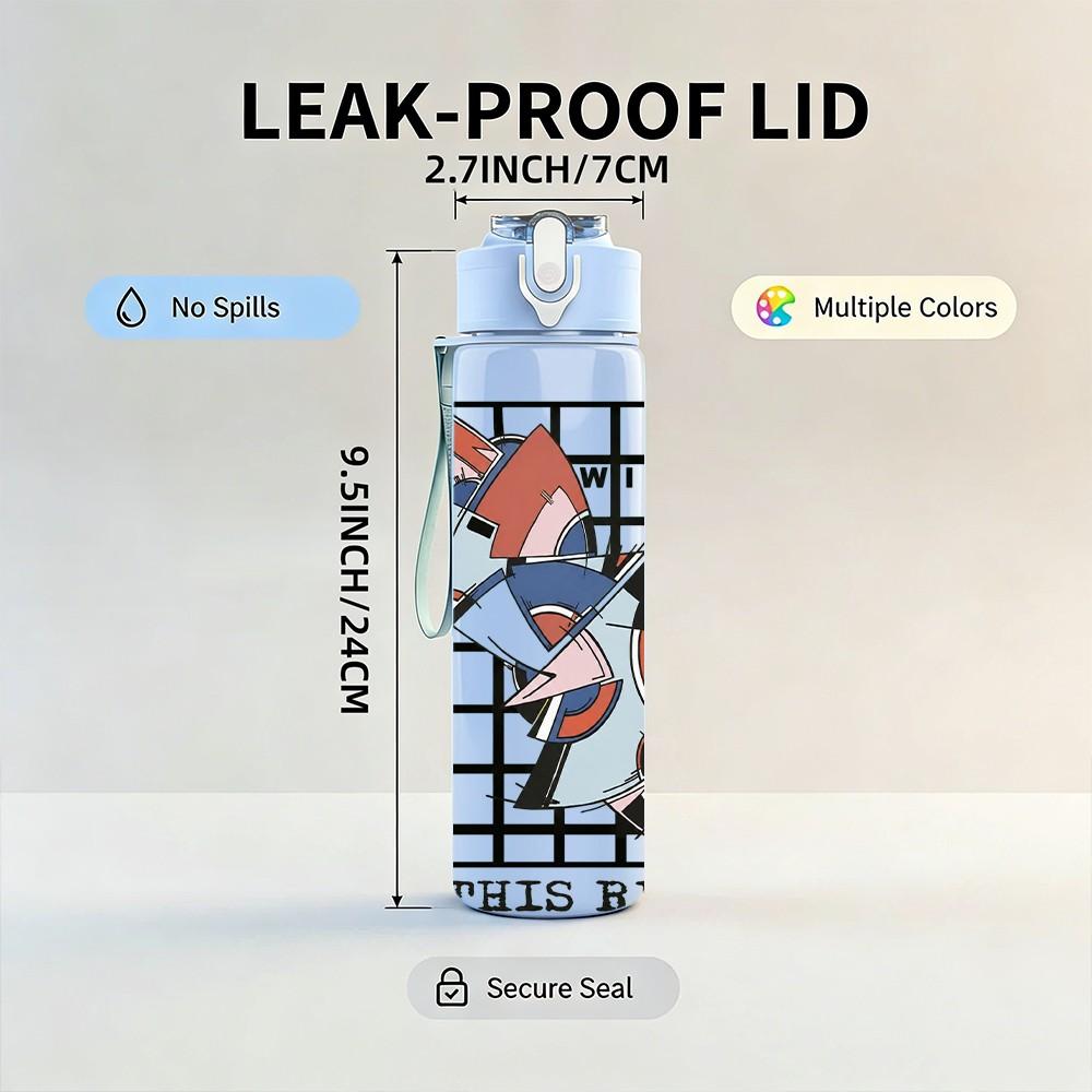 1PC Plaid Cartoon Character 750ml sports water bottle leakproof straw lid outdoor office home