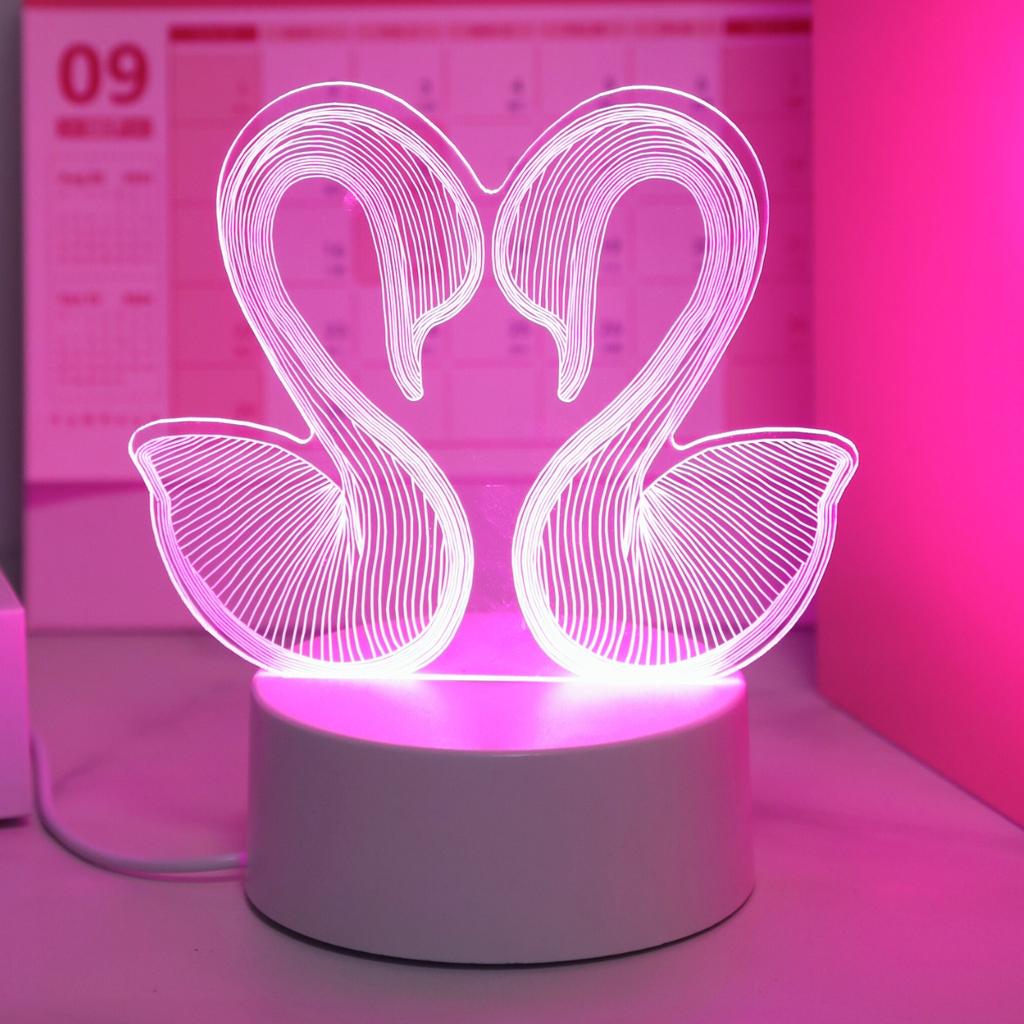 1PC Swan 3D Night Light, USB Monochrome Pink Desk Lamp, Christmas Gift Light, Home Bedroom Decoration, Atmosphere Light