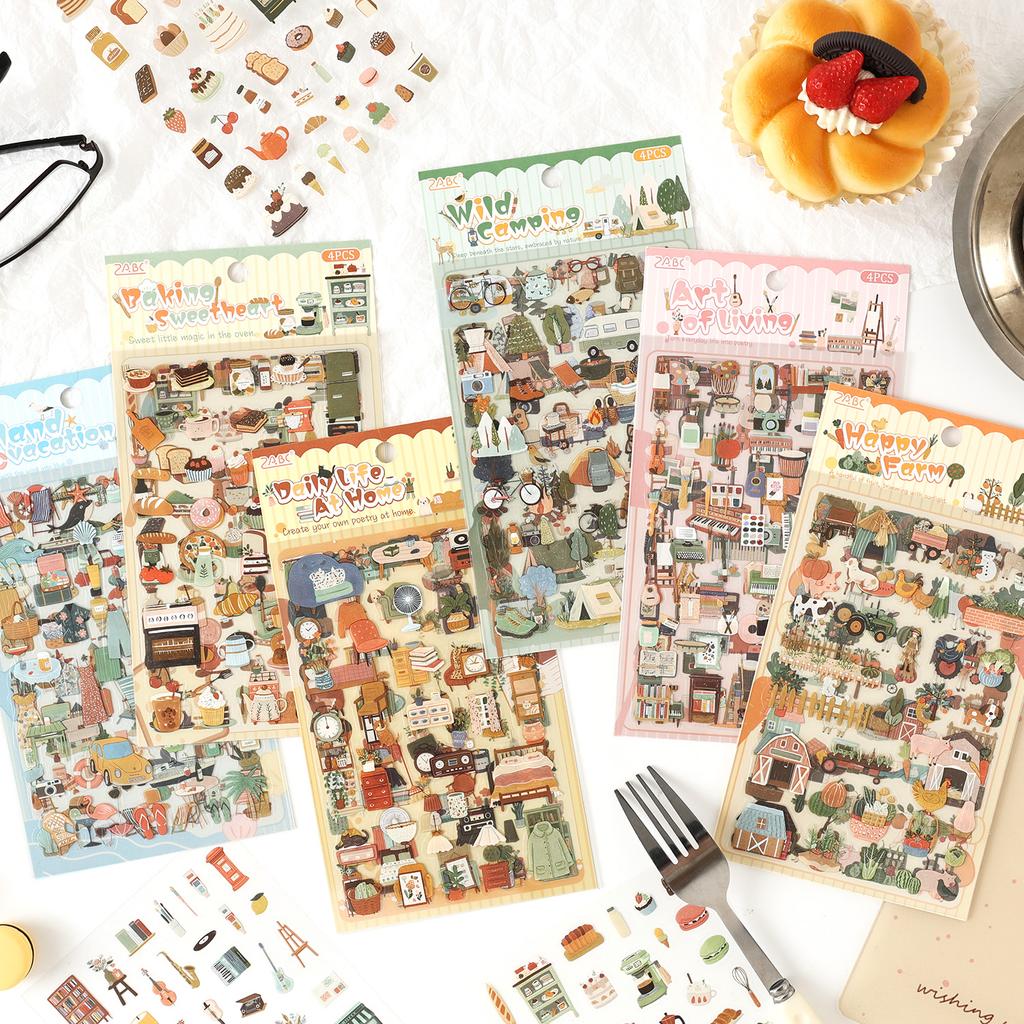 Journal GO 4pcs Fun of Life PET Journal Supplies Camping Farm Lovely Collage Journal Decor Creative Scrapbooking Diy Material